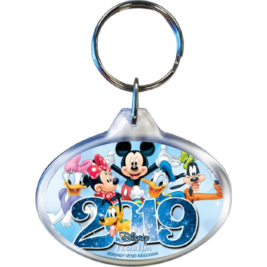 Picture of 2019 Dated Sixers Group Mickey Minnie Daisy Goofy Donald Pluto Oval Keychain, Multi (Florida Namedrop)