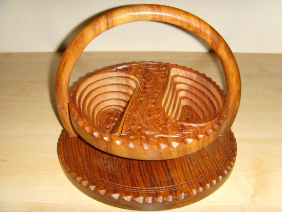 Picture of Angel Handcraft Rose Wood Collapsible candy basket 8" 2 compartments basket