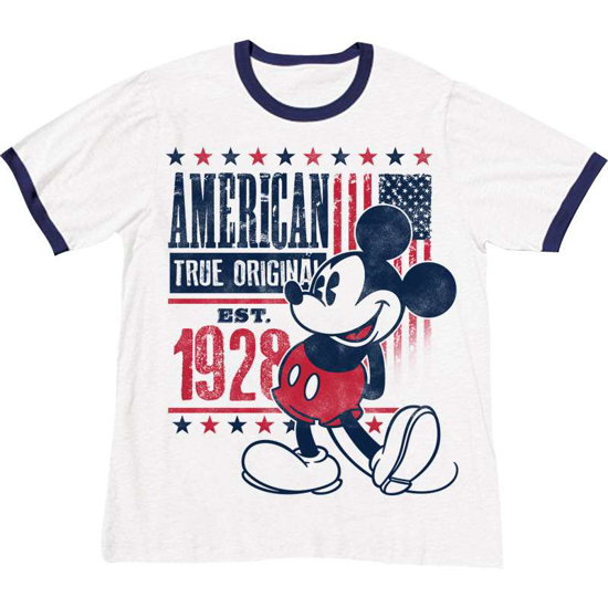 Picture of Disney Adult Unisex T Shirt True OG Original Mickey Ringer White Navy T-Shirt