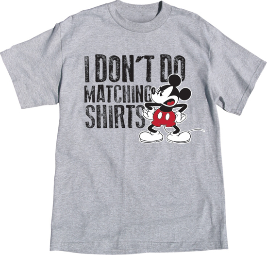 Picture of Disney Adult Size Unisex Tee Shirt Mickey Don't Do Matching Gray T-Shirt