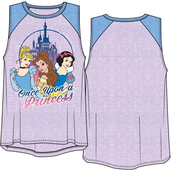 Picture of Disney Youth Girls Raglan Tank Top Once Upon A Princess Cinderella Bella Snow White Lilac & Periwinkle