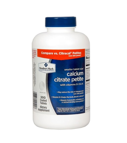 Picture of Member's Mark Calcium Citrate Petite Dietary Supplement 500 ct coated tablets