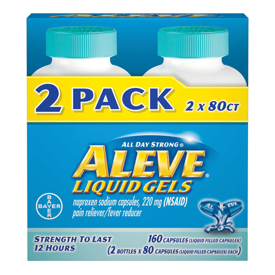 Picture of Aleve Naproxen Sodium 220 mg Pain Reliever Fever Reducer 160 Liquid Gels