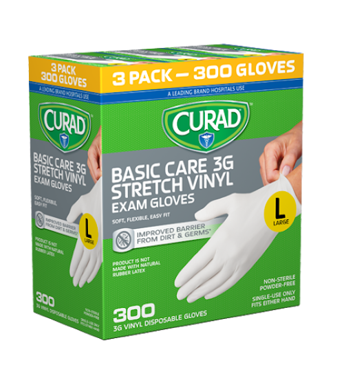 Picture of Curad Basic Care 3G Vinyl Exam Gloves Large 300 ct