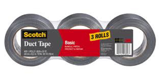 Scotch Basic Duct Tape with 1 19/50" Core 1 19/50" x 1,980" 3 pk Silver