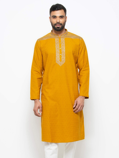 Picture of Mustard Embroidered Cotton Panjabi