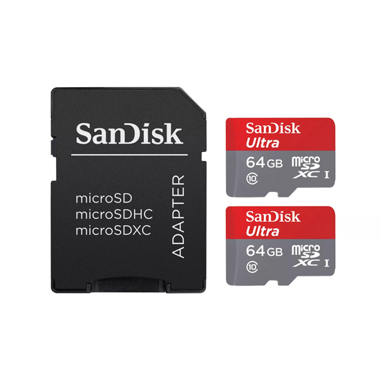 Picture of SanDisk Ultra 64GB microSDXC UHS-I Card with Adapter 2 pack