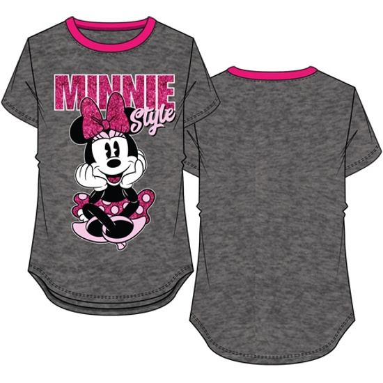 Picture of Youth Girls Ringer Tee Minnie Sitting in Style Charcoal & Fuchsia