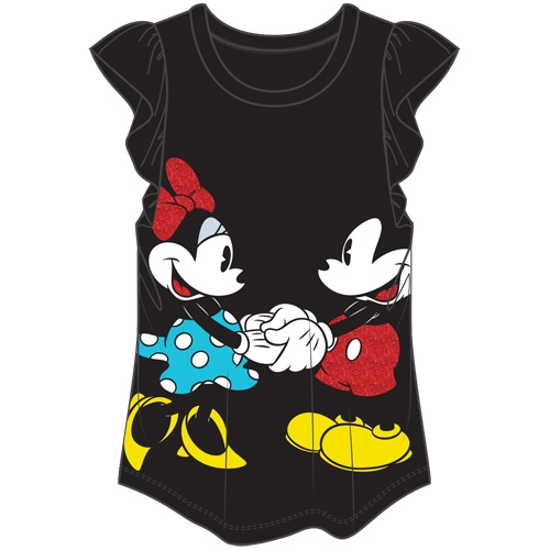 Picture of Youth Girls Holding Hands Mickey Minnie Flutter Sleeve Top Black