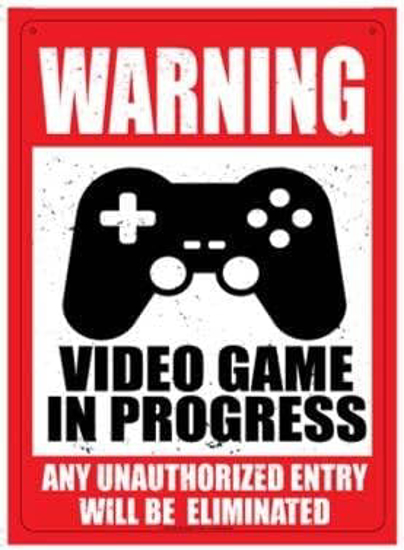 Picture of Metal Sign Warning Video Game in Progress