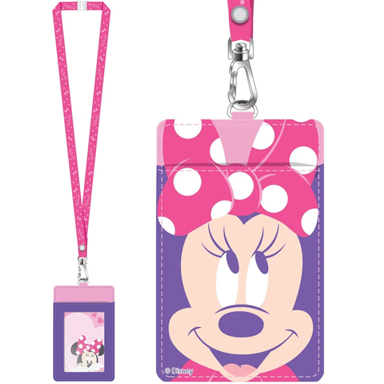 Picture of Disney Minnie Mouse Character Head  Deluxe Lanyard With PU Card Holder Pink