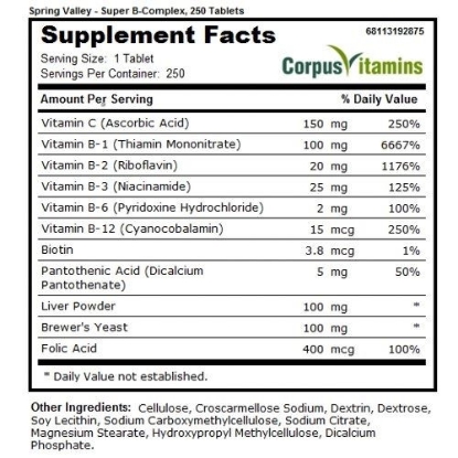 Picture of Spring Valley Super B Complex 250 Tablets