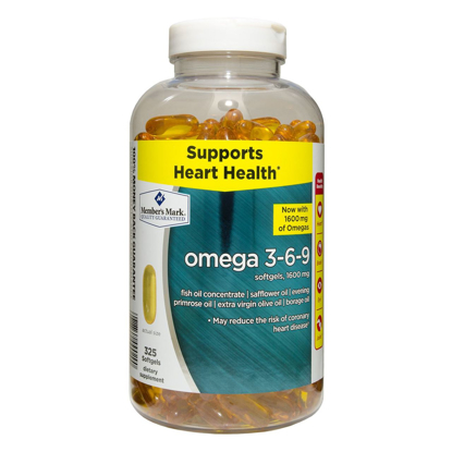 Picture of Member's Mark Wellness & Nutrition Omega 3 6 9 1500 mg Fish Oil Reduces Heart