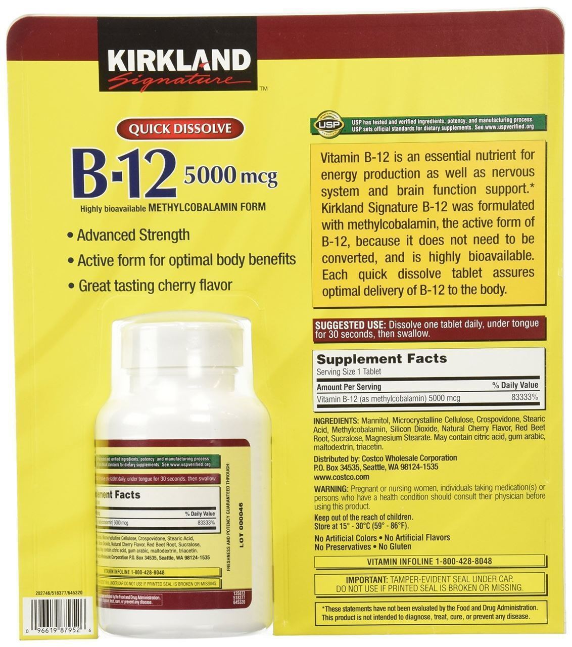 Usa-angel.com. Kirkland Signature Sublingual B-12 5000 Mcg, 300 Tablets