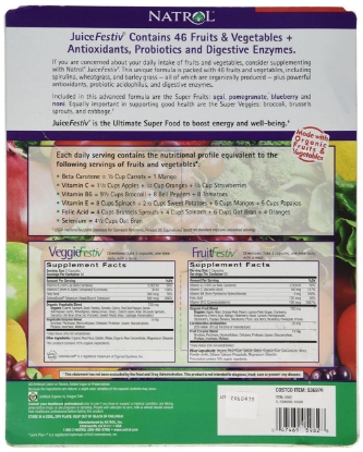 Picture of Natrol Juice Festiv the Ultimate Fruit and Veggie Super Food with Probiotics & Digestive Enzymes: 2 Bottles of 120 Capsules - Sms20