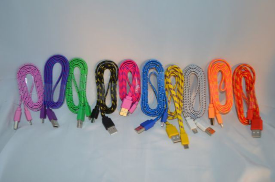 Picture of Micro USB Braided Data Sync Charging Cable 1M 3FT Flat Wholesale Lot For Samsung