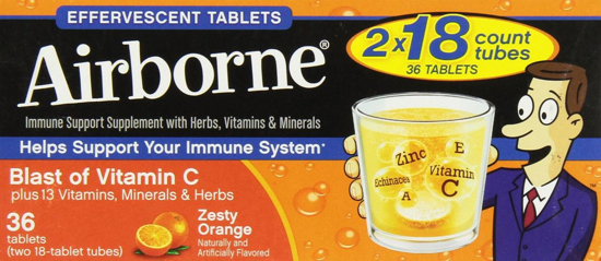 Airborne Effervescent Health Immune Boosting Formula Zesty Orange 36 Tablets ...