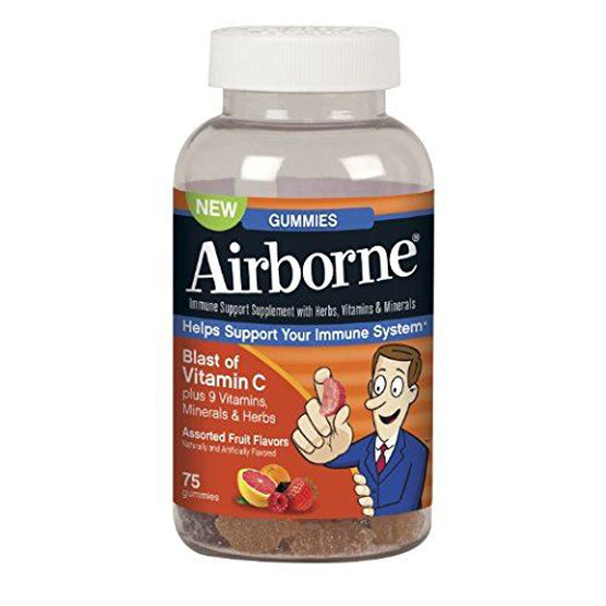Picture of Airborne Gummies Immune Support Supplement with Herbs 9 Vitamins and Minerals Blast of Vitamin C Assorted Fruit Flavors Citrus Mixed Berry Grapefruit 75 Gummies