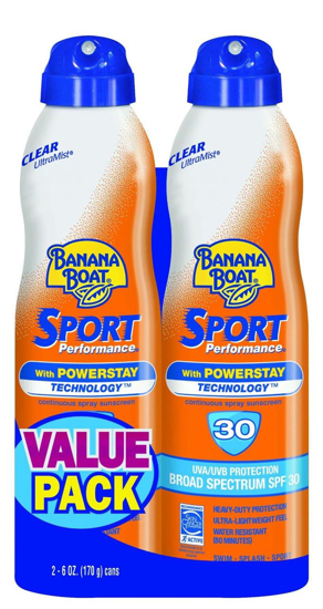 Picture of Banana Boat Ultra Mist Sport Performance Broad Spectrum Sun Care Sunscreen Spray Twin Pack  SPF 30 6 ounce