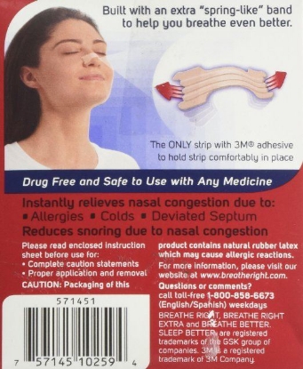 Picture of Breathe Right Nasal Strips Extra 44 Tan Strips