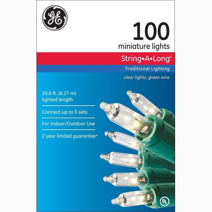 Picture of String-A-Long 100-Light Green Wire Clear String Light Set-GE-60216HD