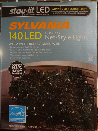 Picture of Sylvania 140 led glass-look net-style lights warm white bulbs/green wire