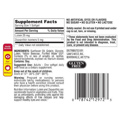 Picture of Members Mark Lutein 25 mg and Zeaxanthin 5 mg 150 Softgels