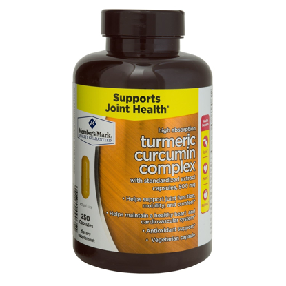 Picture of Member's Mark High Absorption Turmeric Curcumin Complex with Standardized Extract Capsules 500 mg 1 bottle 250 capsules