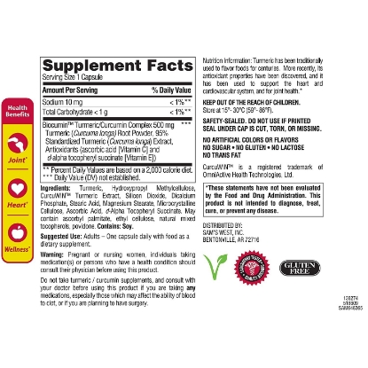 Picture of Member's Mark High Absorption Turmeric Curcumin Complex with Standardized Extract Capsules 500 mg 1 bottle 250 capsules