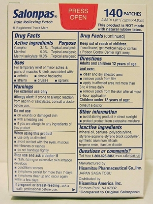 Picture of Salonpas Pain Relieving Patch 140 Patches