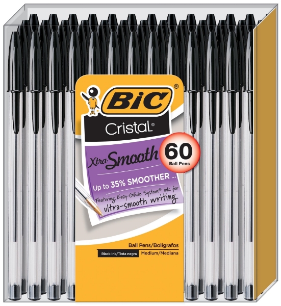 BIC Cristal Stick Medium 1.0mm Ballpoint Pens, 60 ct. Black