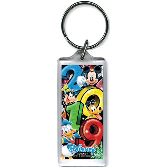 Picture of 2019 Dated Big Party Mickey Goofy Donald Pluto Lucite Keychain, Multi