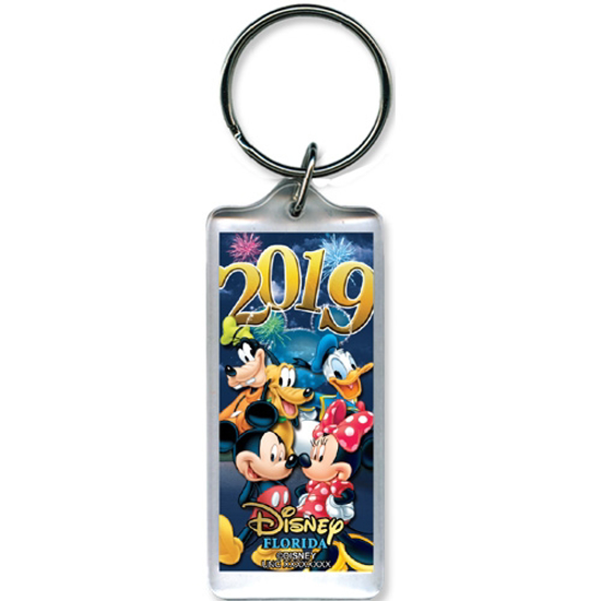 Picture of 2019 Dated Party Pals Mickey Minnie Goofy Donald Pluto Lucite Keychain, Multi (Florida Name drop)