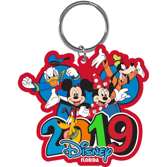 Picture of 2019 Dated Burst Four Mickey Minnie Goofy Donald Pluto Laser Keychain, Multi (Florida Namedrop)