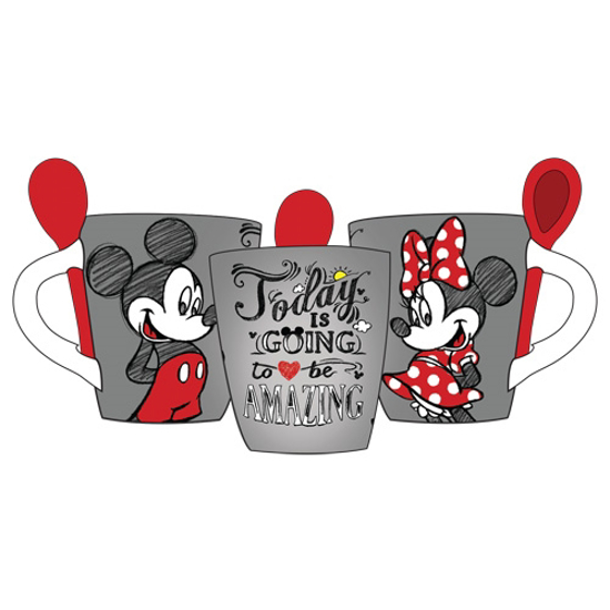 Picture of Disney Mickey Minnie  Amazing Day Mug  Spoon Gray Red