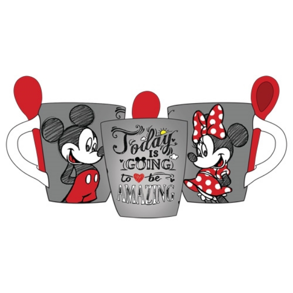 Picture of Disney Mickey Minnie  Amazing Day Mug  Spoon Gray Red