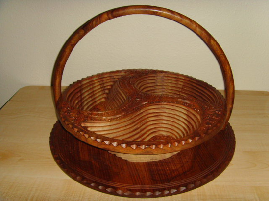 Picture of Angel Handcraft Rose Wood Collapsible fruit Baskets 16" 3 compartment