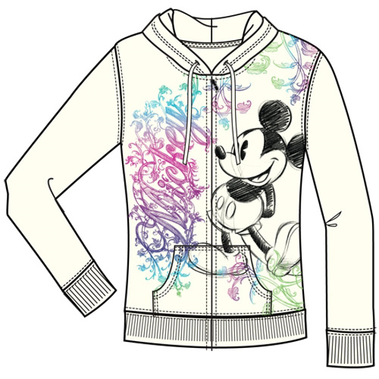 Picture of Disney Adult Junior Ornate Mickey Mouse Zip Up Hoodie Off White