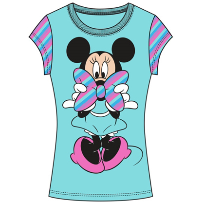 Picture of Disney Youth Girls Fashion Stripe Sleeve Top Minnie Stripe Bow Bleached Teal