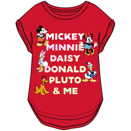 Picture of Youth Girls Fantastic Five Mickey Minnie Daisy Donald Pluto Hi Lo Cuffed Sleeve Red