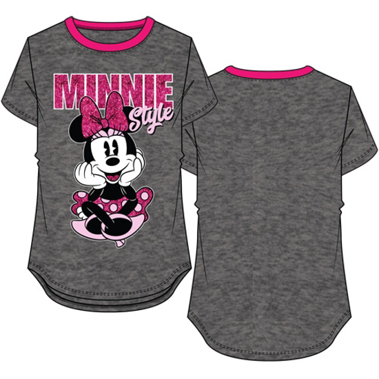 Picture of Disney Youth Girls Ringer Tee Minnie Sitting in Style Charcoal & Fuchsia