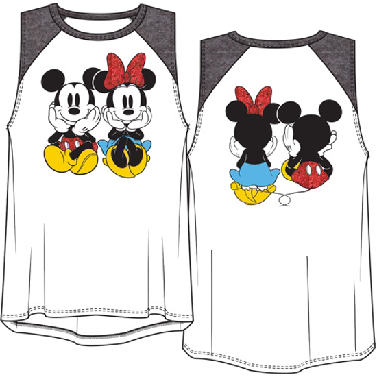 Picture of Disney Youth Girls Raglan Front Back Tank Top Mickey Minnie Sitting White Black