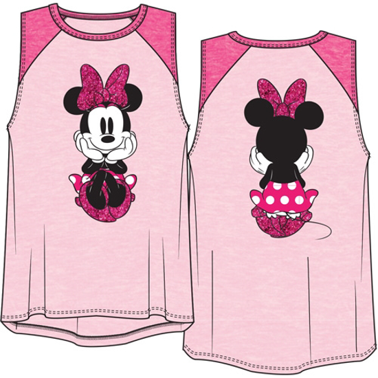 Picture of Disney Youth Girls Raglan Front Back Tank Top Minnie Dots Sitting Pastel Pink & Fuchsia