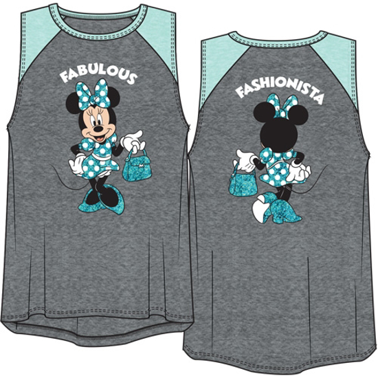 Picture of Disney Youth Girls Raglan Front Back Tank Top Minnie Mouse Fashionista Gray & Fresh Mint