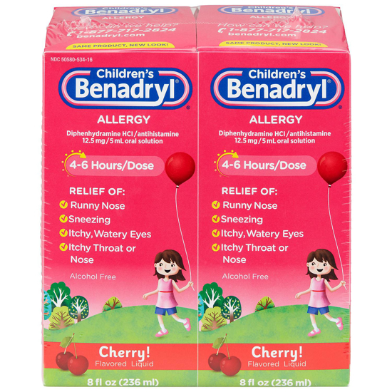 Picture of Childrens Benadryl Antihistamine Allergy Liquid Cherry 8 fl oz 2 pk