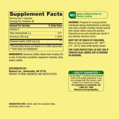 Picture of Spring Valley Cinnamon Plus Chromium Capsules 1000 mg 180 Count