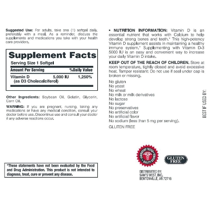 Picture of Member's Mark Vitamin D-3 5000 IU Dietary Supplement 400 ct