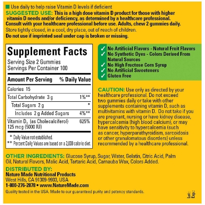 Picture of Nature Made Extra-Strength Vitamin D3 5000 IU Gummies 125 mg 200 ct