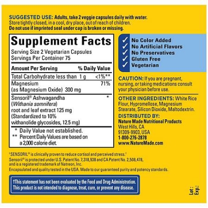 Picture of Nature Made Calm & Relax with 300 mg Magnesium and 125 mg Ashwagandha for Stress Relief 150 ct