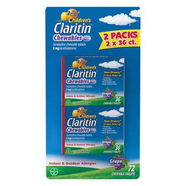 Picture of Children's Claritin Chewable 5 mg 24 Hour Non-Drowsy 72 Grape Chewable Tablets